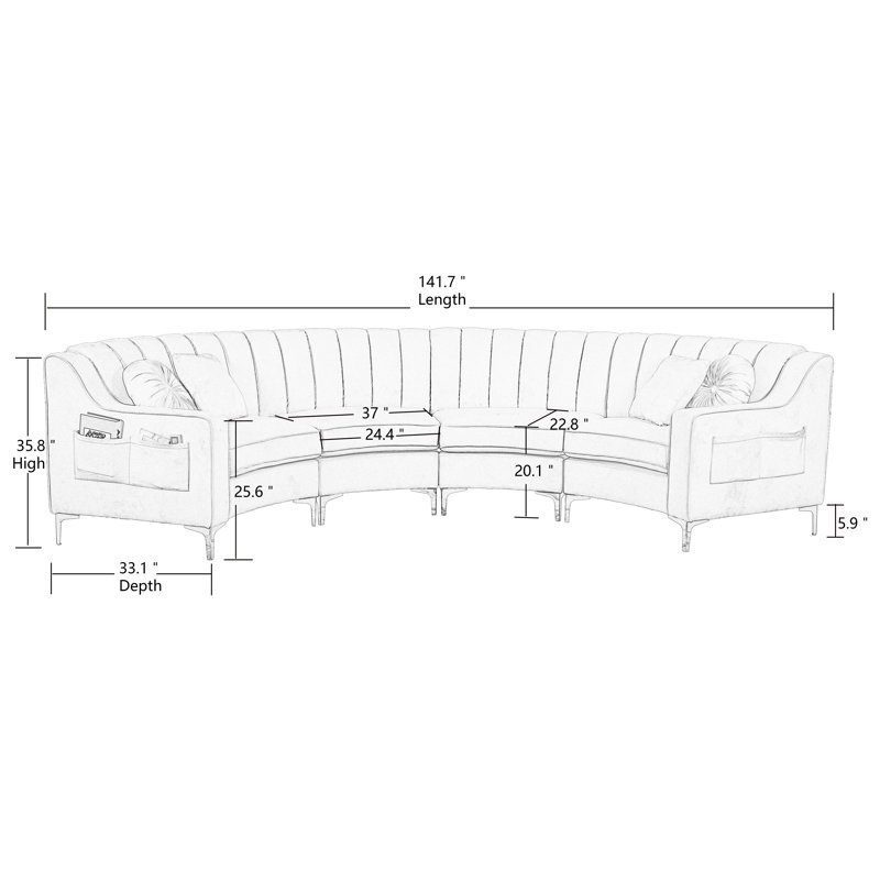 Legend Furniture 142" Wide Upholstered Tufted Velvet Symmetrical